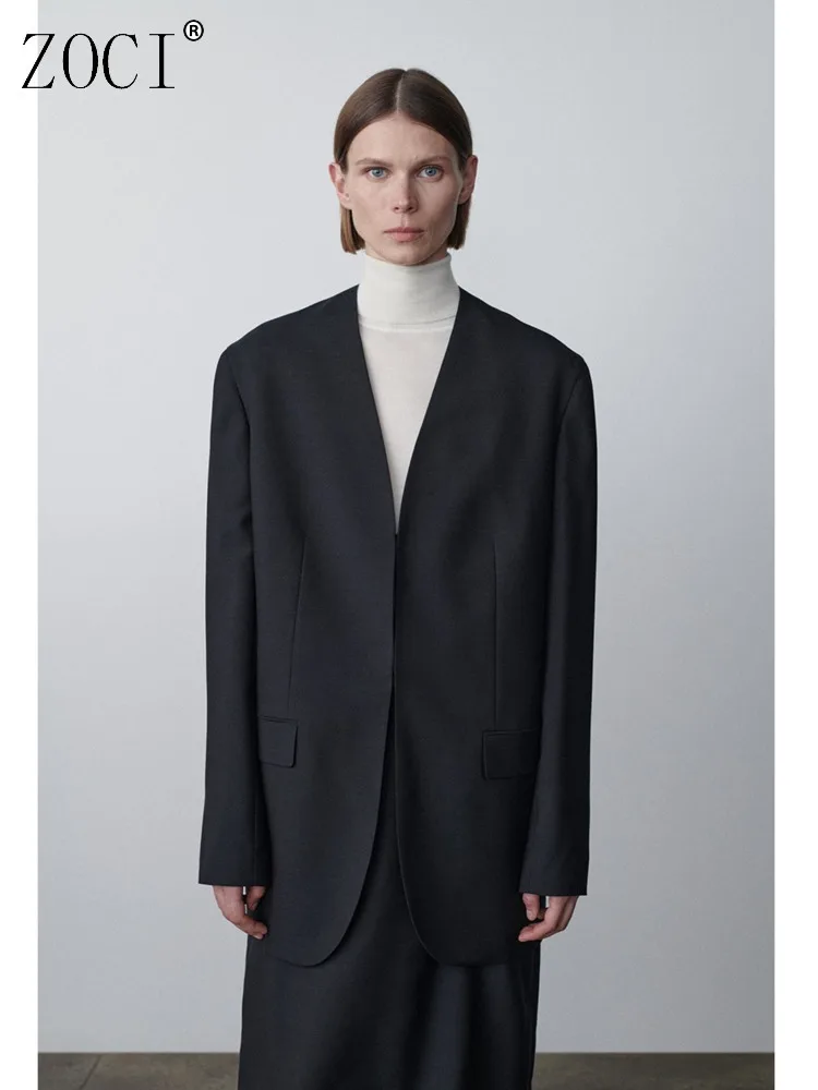 

ZOCI Fashion Women's Blazer Wool Blend Classic Long-sleeved Mohair Minimalist Fie Suit Jacket Office Lady 2025 Spring New