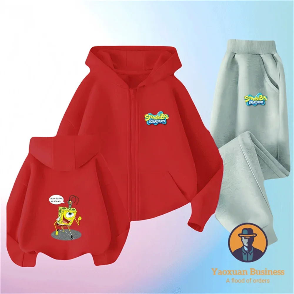 

2-14Y Cold Resistant 2-14Y Pure Cotton Zipper Tracksuit SpongeBob SquarePants Autumn Winter Warm Suit