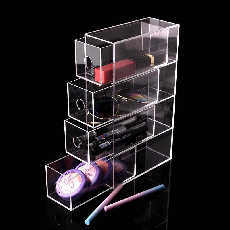 ‌Acrylic Makeup Organizer-Multi-Layer Transparent Display Stand with Pull-Out Drawers for Cosmetics Stationery & Glasses Storage
