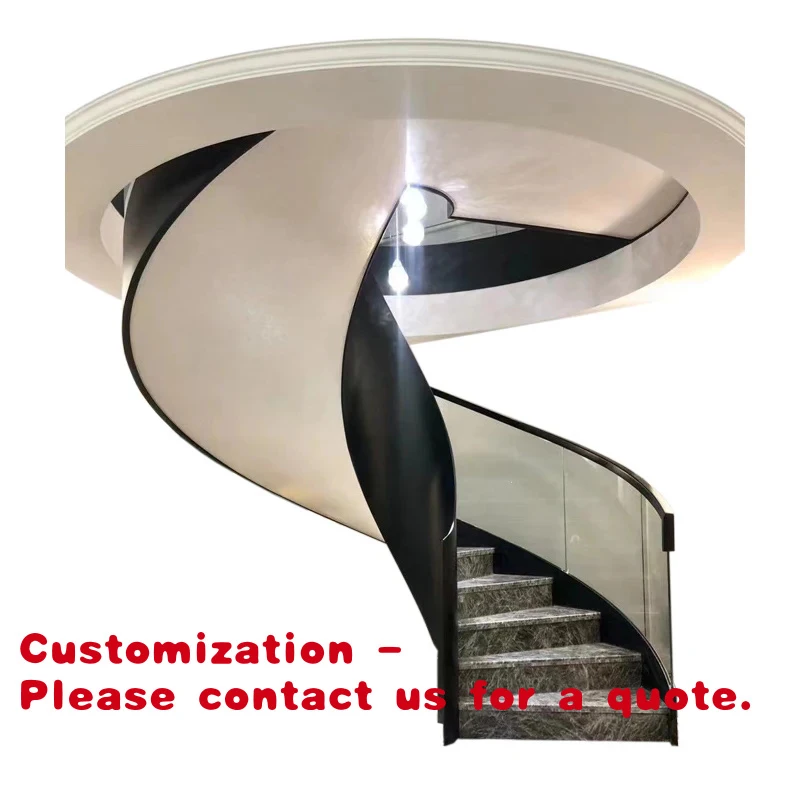 custom.High Quality Modern Indoor High-End Interior Glass Stairs Durable Marble Curved Staircase with Glass Railing