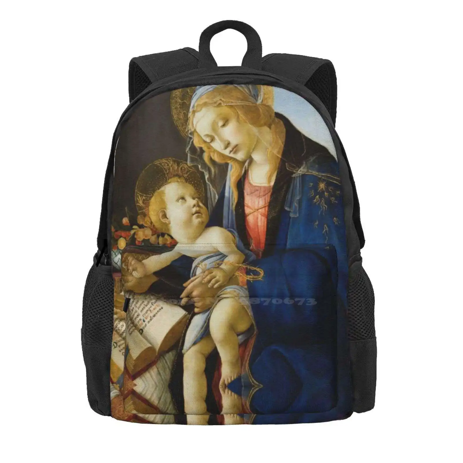 Virgin Mary : Of The Book By Sandro Botticelli School Bags Travel Laptop Backpack Saint Mary Mary Mother Jesus Virgin Mary