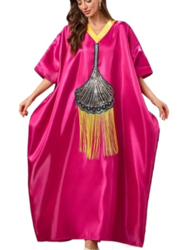 

Abayas for Women Dubai African Muslim Fashion Tassel Sequin Dress Caftan Marocain Evening Party Dresses Boubou Djellaba Femme