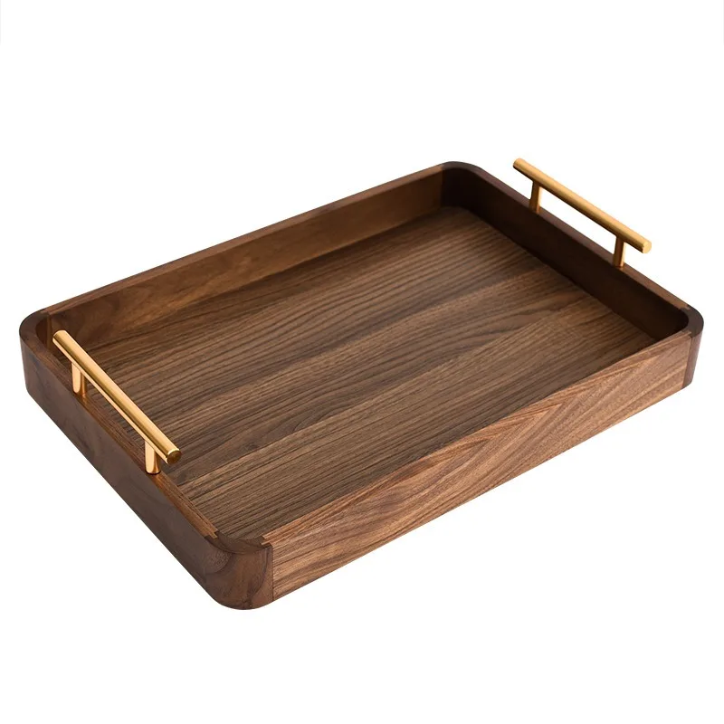 Rectangular Solid Wood Tray, North American Black Walnut, Light Luxury Tea Coffee & Snack Dining Tray for Hotel & Home