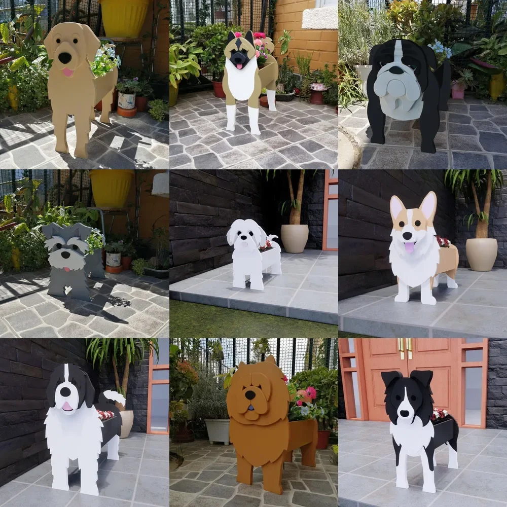 

Garden Flower Pot Dog Planter Schnauzer Bulldog Poodle Corgi Yorkshire Garden Pots DIY PVC Flower Planter Garden Home Decor Pots