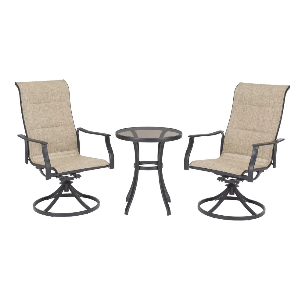 

Highland Knolls 3-Piece Steel Outdoor Bistro Set, Tan,textured, ventilated, quick-drying sling fabric, and the sturdy