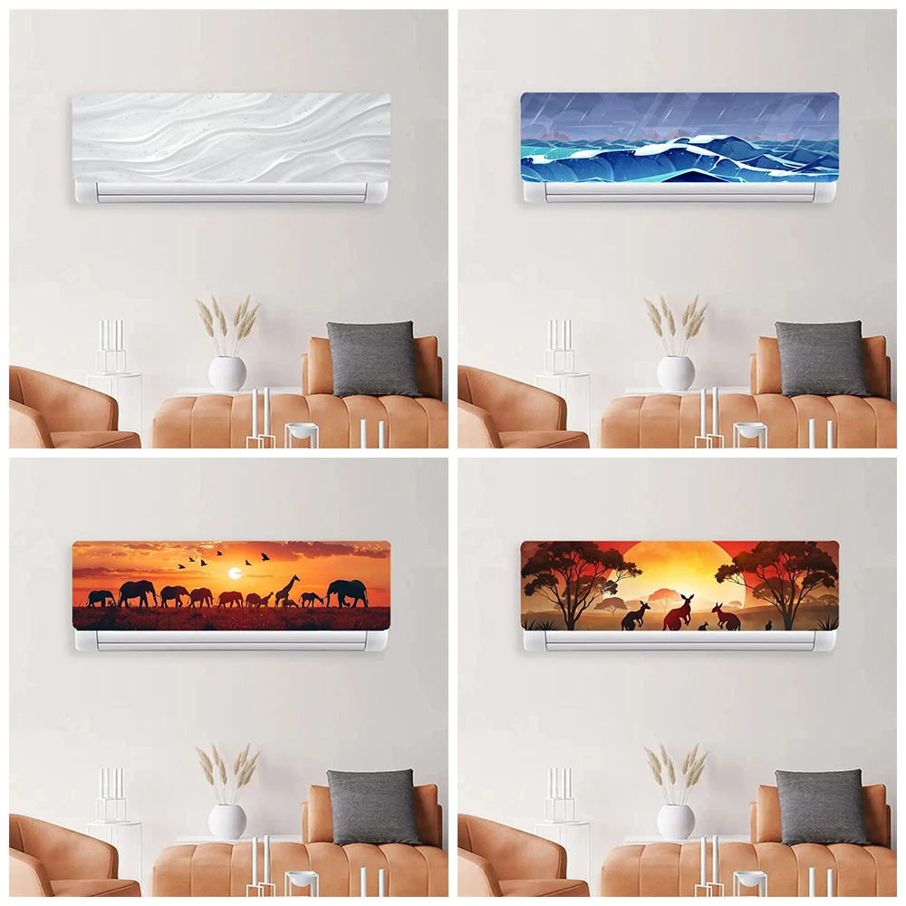 Watercolor Sunset Animals Mural Hanging Air Conditioner Sticker Animals and Ecology Mural Air Conditioning Wrapping Cover Decals