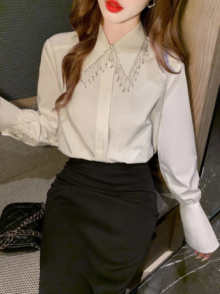 

Single Breasted Fringe Shirt Premium Chiffon Blouse for Women Chic Long Sleeve Spring Autumn Fashion Top​