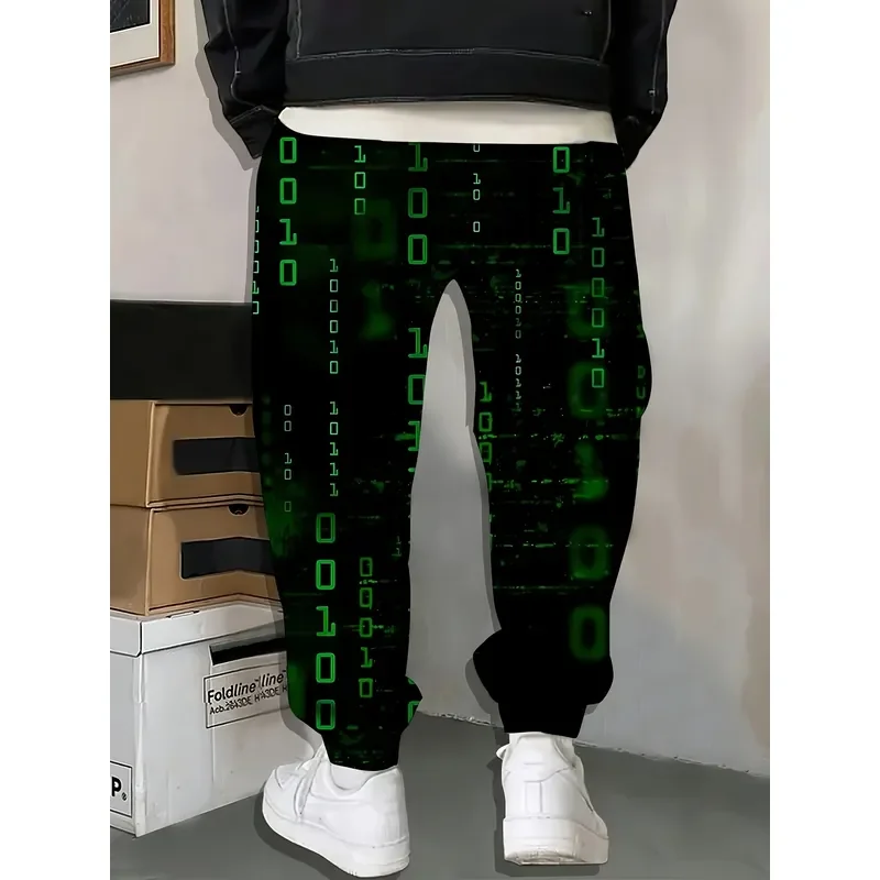 Men's 3D Code Pattern Printed Sports Trousers Drawstring Pocket Casual Comfort Home Pajama Pants Fashion Design 2026