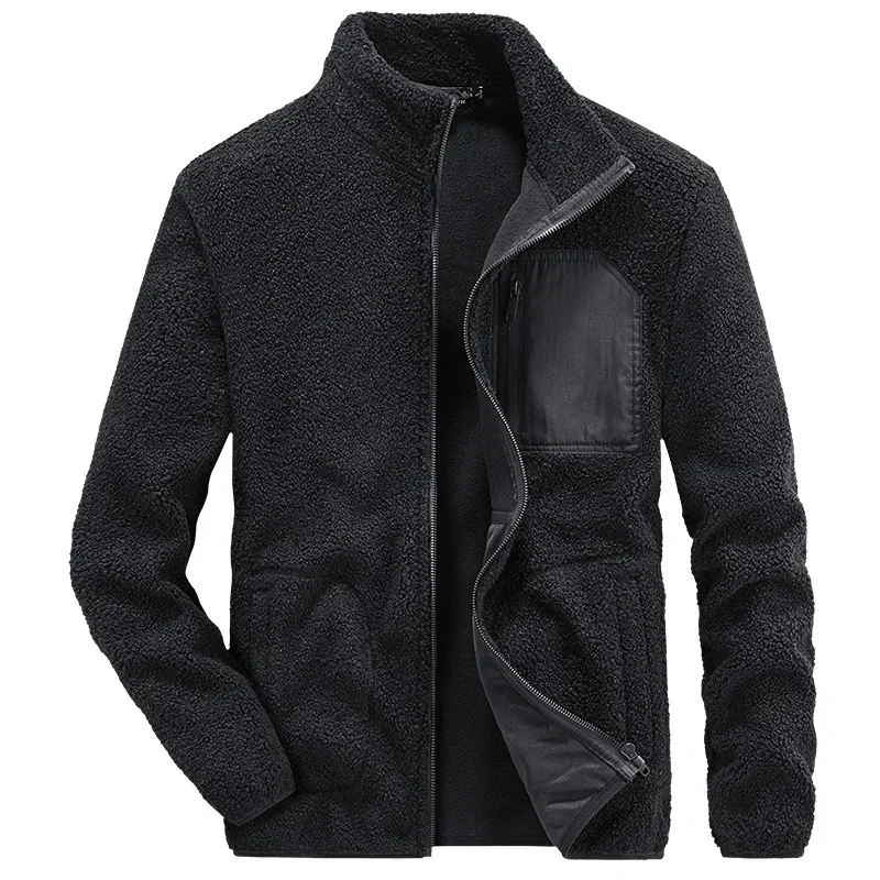 Winter Lambskin Jacket Men\'s Trendy Vintage Thickened Polar Fleece Warm Coat Casual Outdoor Sports Ski Windproof Liner Jacket