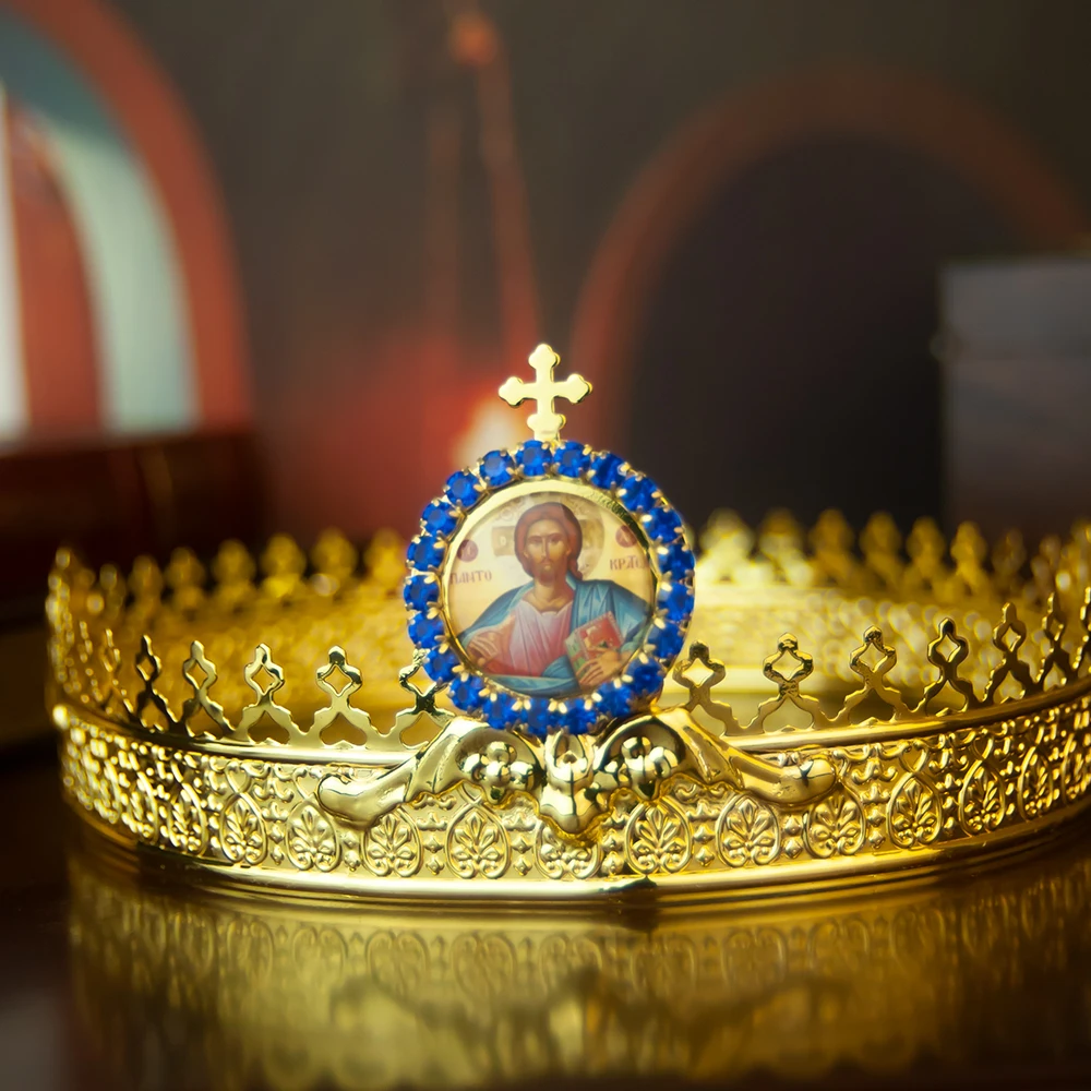 HTISOK 1 Set Ostorthodoxe Krone, größenverstellbare orthodoxe Hochzeitskrone im byzantinischen Stil, vergoldete orthodoxe Krone – Detail 16