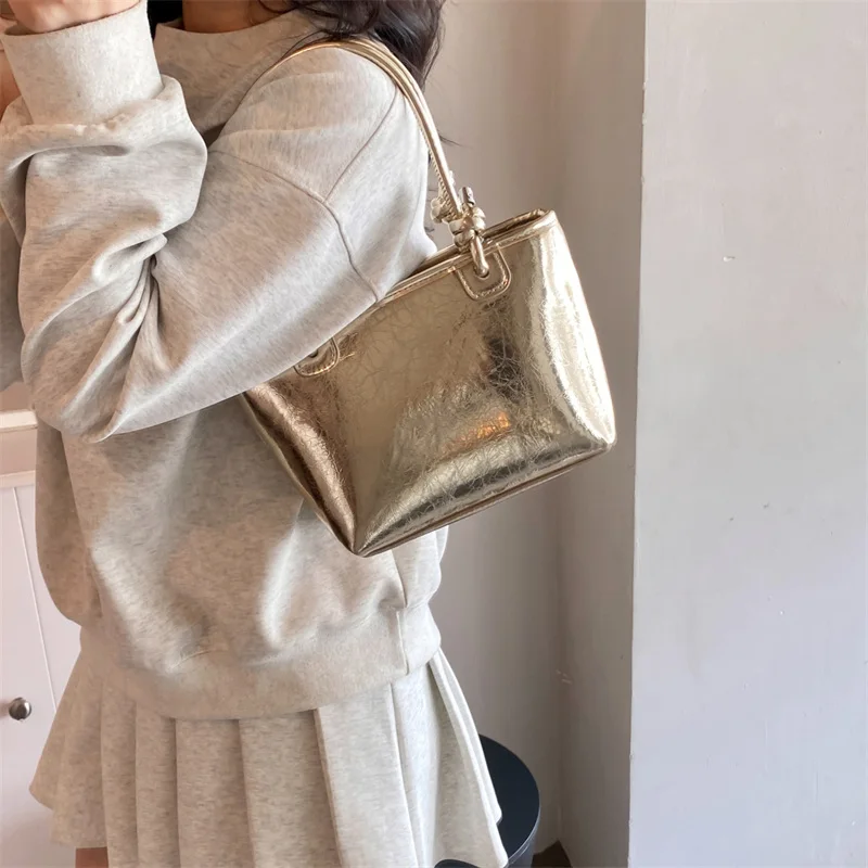 Luxury Designer Women Sequins PU Leather Top-Handle Handbags Evening Clutch INS White Silver Gold Casual Small Totes Bucket Bags