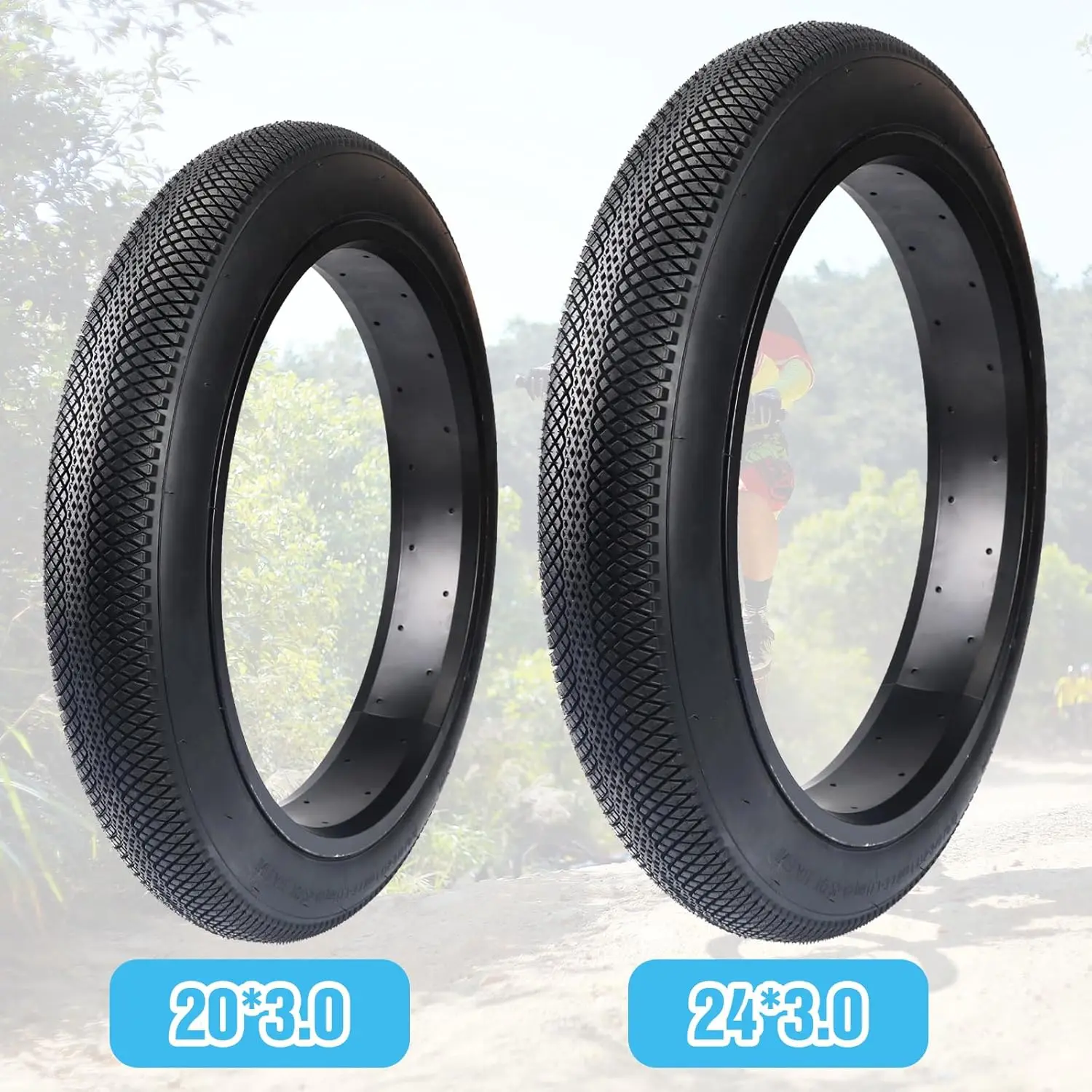 ZUKKA 20/24/26X 3.0Inch Bike Fat Tire E-Bike Tire Bicycle Tyre Folding Tires Compatible with Wide Mountain Snow Electric Bike