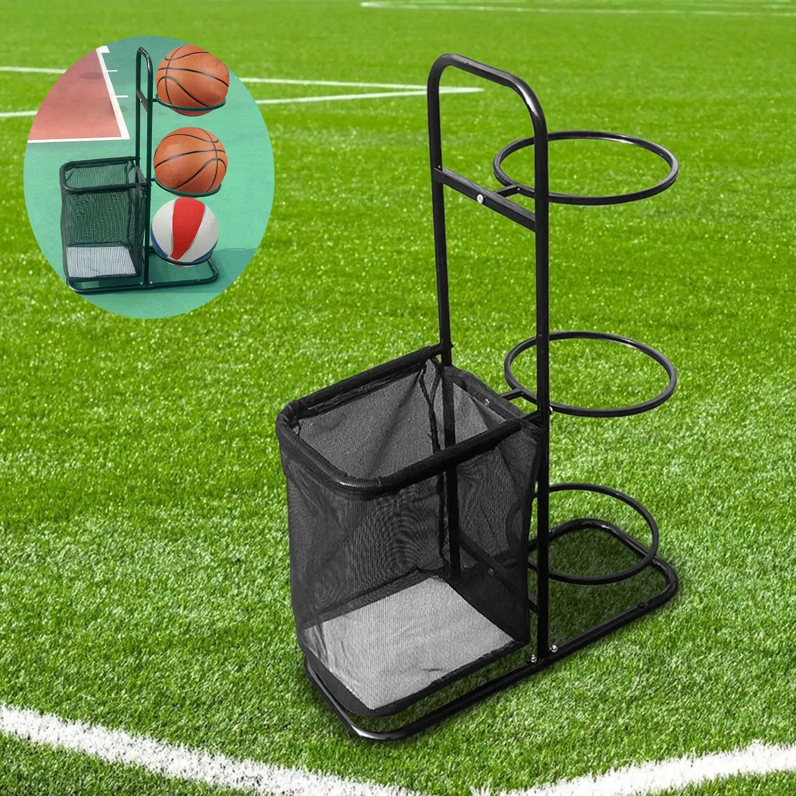 

Ball Storage Holder with Basket Save Space Strong Indoor 3 Tiers Shelf Display