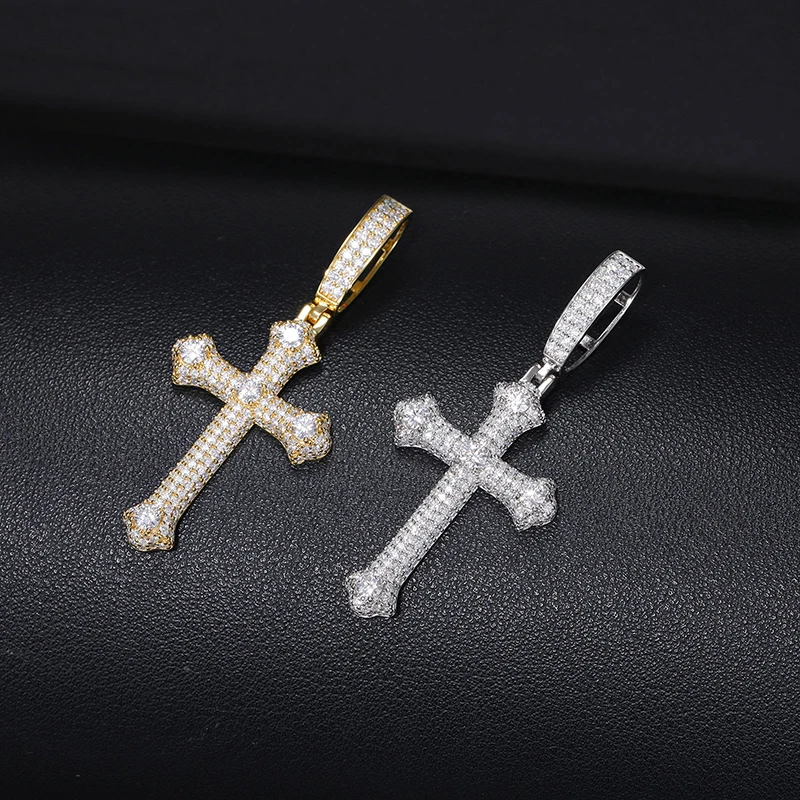 Hip Hop S925 Sterling Silver Moissanite Bling Ice Out Cross Charms Pendants Necklaces for Men Unisex Rapper Jewelry