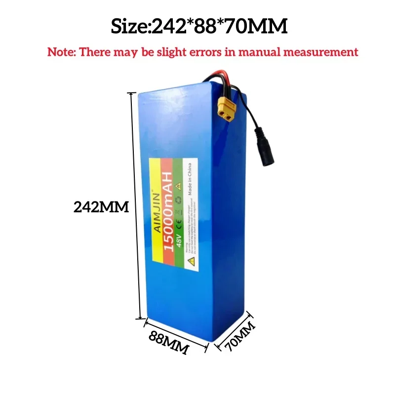 13S4P 48V 15000mAh 18650 Lithium Battery Pack,for Electric Scooter Bicycle Li-ion Replacement Batteries with BMS