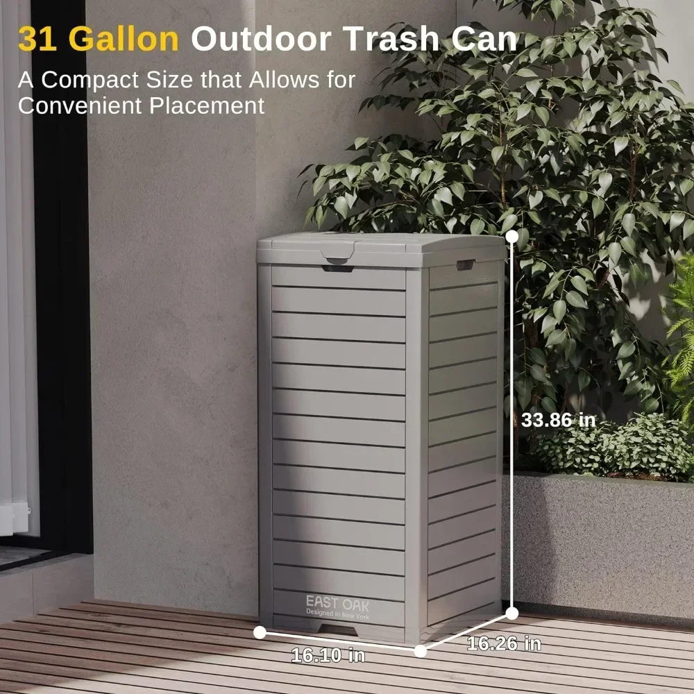 38 Gallon Outdoor Trash Can, Waterproof Resin Garbage Can with Tiered Lid and Drip Tray, Outside Trash Bin for Patio