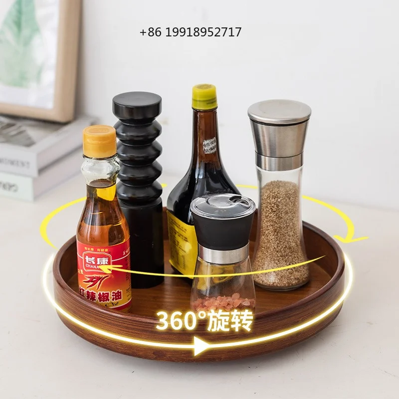 360 Rotating Wood Tray Seasoning Storage Rack Pantry Cabinet Turntable Lazy Susan Kitchen Spice Organizer  Accessories JJ401
