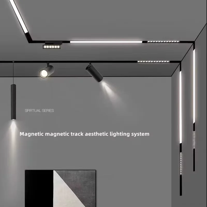 LED Magnetic Track Light Grille Flood Lamp Modern Embedded Flexible Linear Fixture LED Spotlight DC48V Ceiling Indoor Living