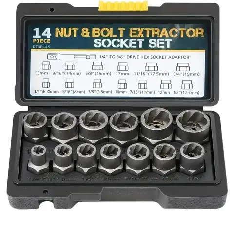 14pcs Damaged Lmpact Socket Set, Nut And Bolt Extractor & Remover-Chrome Molybdenum Steel Extractors With Storage Box
