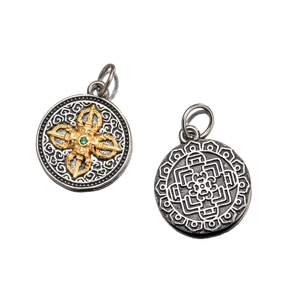 

Real 925 Sterling Silver Retro 12mm Round Plate Charm Pendant Handmade DIY Accessories Wholesale