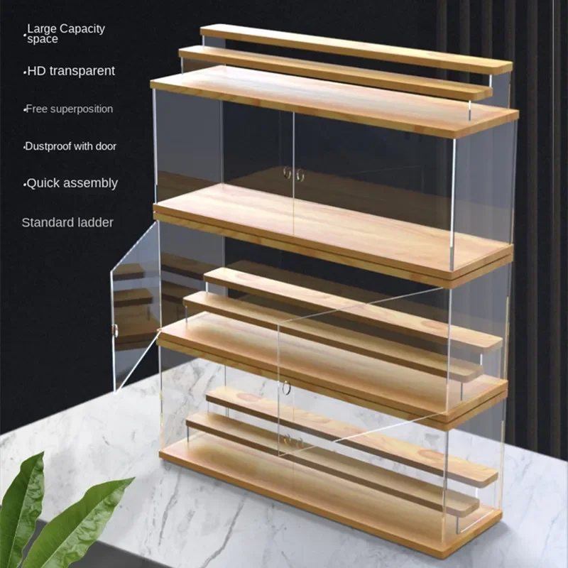 صندوق عرض خشبي لديكور المنزل، صندوق تخزين شفاف من الأكريليك، علبة عرض العطور، عرض منظم لعبة الشكل