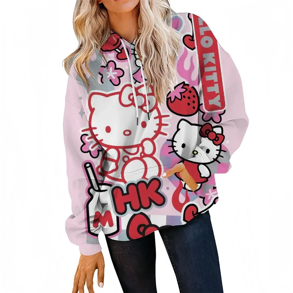 

Женская толстовка с капюшоном с 3D принтом Hello Kitty, модная удобная толстовка с капюшоном на открытом воздухе, женские топы для девочек, женская одежда