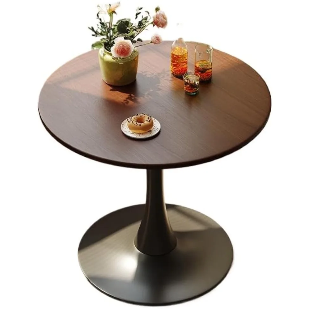 

24" Tulip Table for 2-3 Persons Walnut Modern Round Dining Tables Mid-Century Kitchen Table Wooden MDF Top Steel Base Small for
