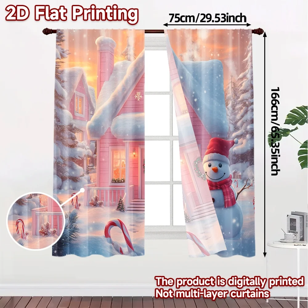 2pcs,Curtains Cute Snowman Pink House Christmas (3) Fashionable Modern Curtains Prints Light Filtering Curtains Decorations