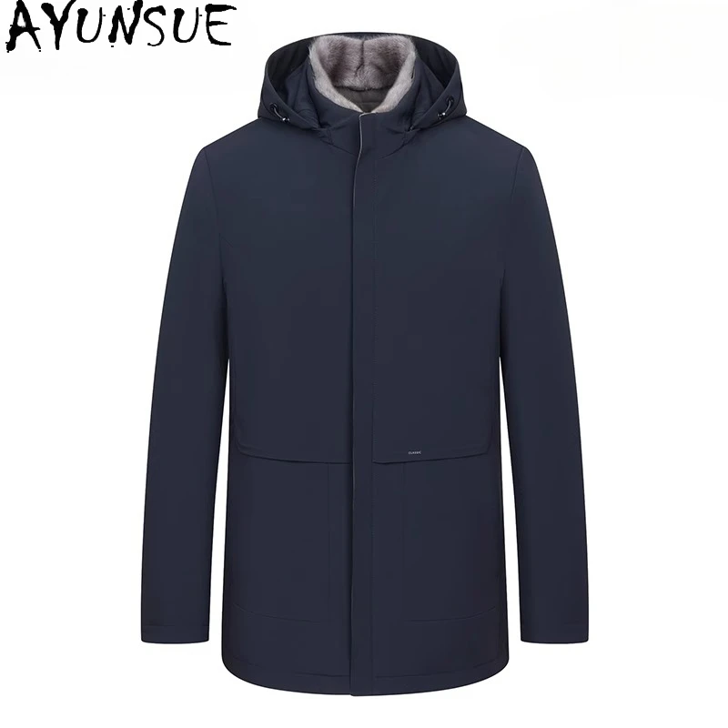 

AYUNSUE Высококачественная шуба из натурального меха, мужская одежда, зимние куртки с подкладкой из цельного норкового меха для мужчин, теплые шубы с капюшоном, роскошные 2025