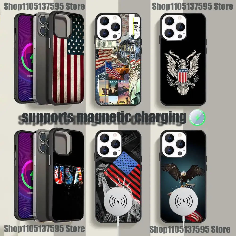 

Flag American USA Phone Case For iPhone 17,16,15,14,13,12,11,Pro,Max,Plus,Mini,SE4,E Magnetic Magsafe Wireless Charging
