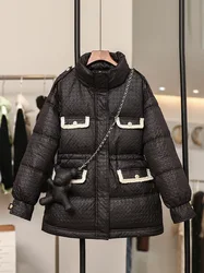 Abrigo de invierno con cuello levantado para mujer, Parka térmica delgada impermeable, abrigo de cintura con cordón y bolsillo dulce