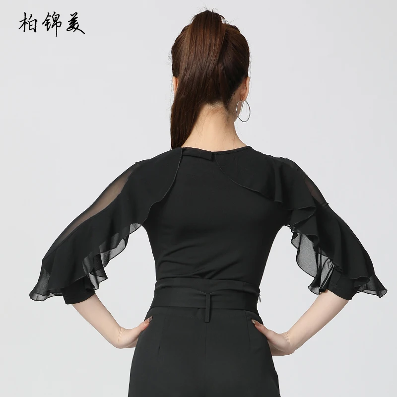 Latin Dance Top Female Adult New Lotus Leaf Sleeve Costume Ballroom Dance Modern Dance Performance Ballroom Dance Practice Dress