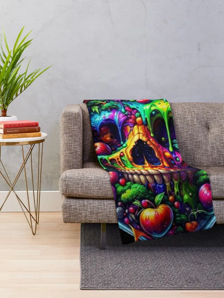 Vibrant skull and apple in a heart shaped glass bottle Throw Blanket Fashion Sofas Nap Weighted Blankets