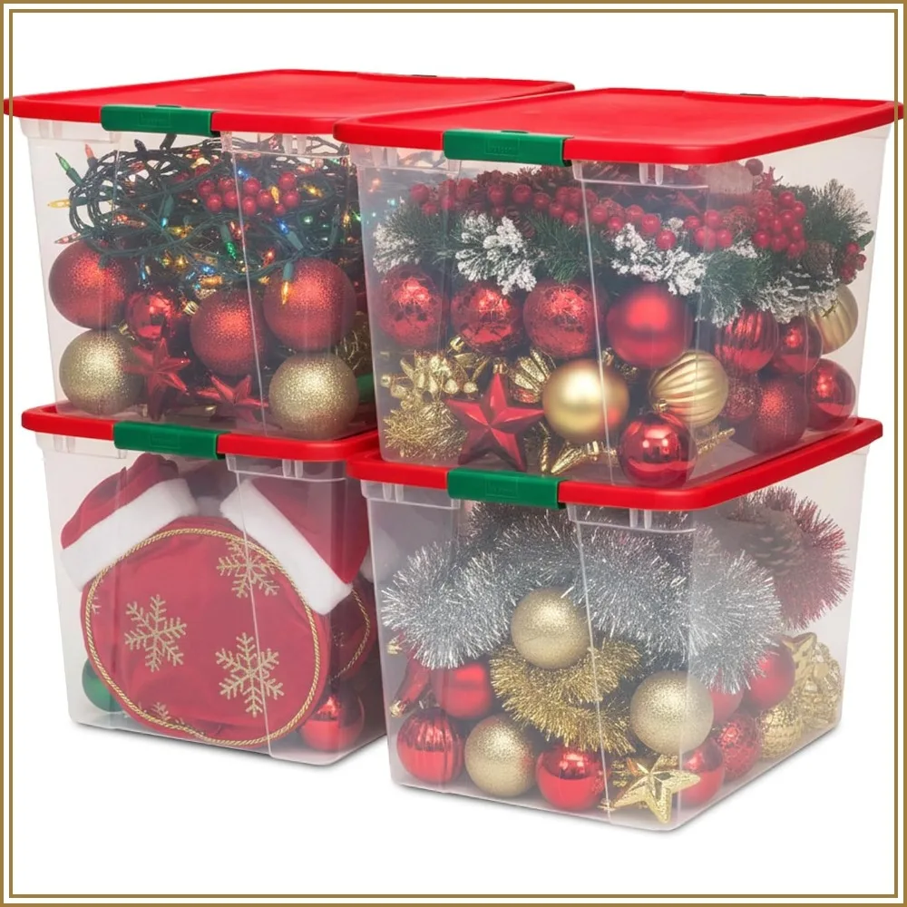 Clear Plastic Storage Organizer Bins with Secure Latch, 64 Quart, 4 Pack