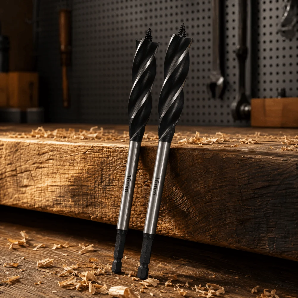 1pcs /2pcs High Carbon Steel Auger Drill Bit Four-Edge 4-Groove Hex Shank Fast Cut Drill Bit 1/4 Inch Quick Change 165mm Length