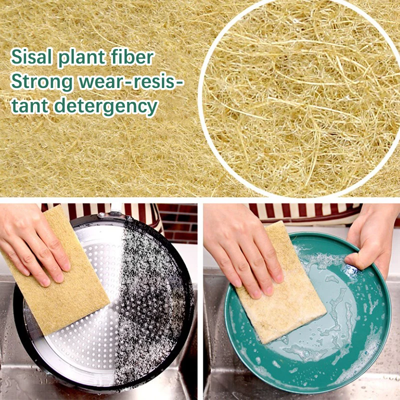 5/10pcs Sisal Microfiber Sponge Eco-friendly Plant Sponges For Dishwashing Natural Fiber Cleaning Cloth Kitchen Accessories