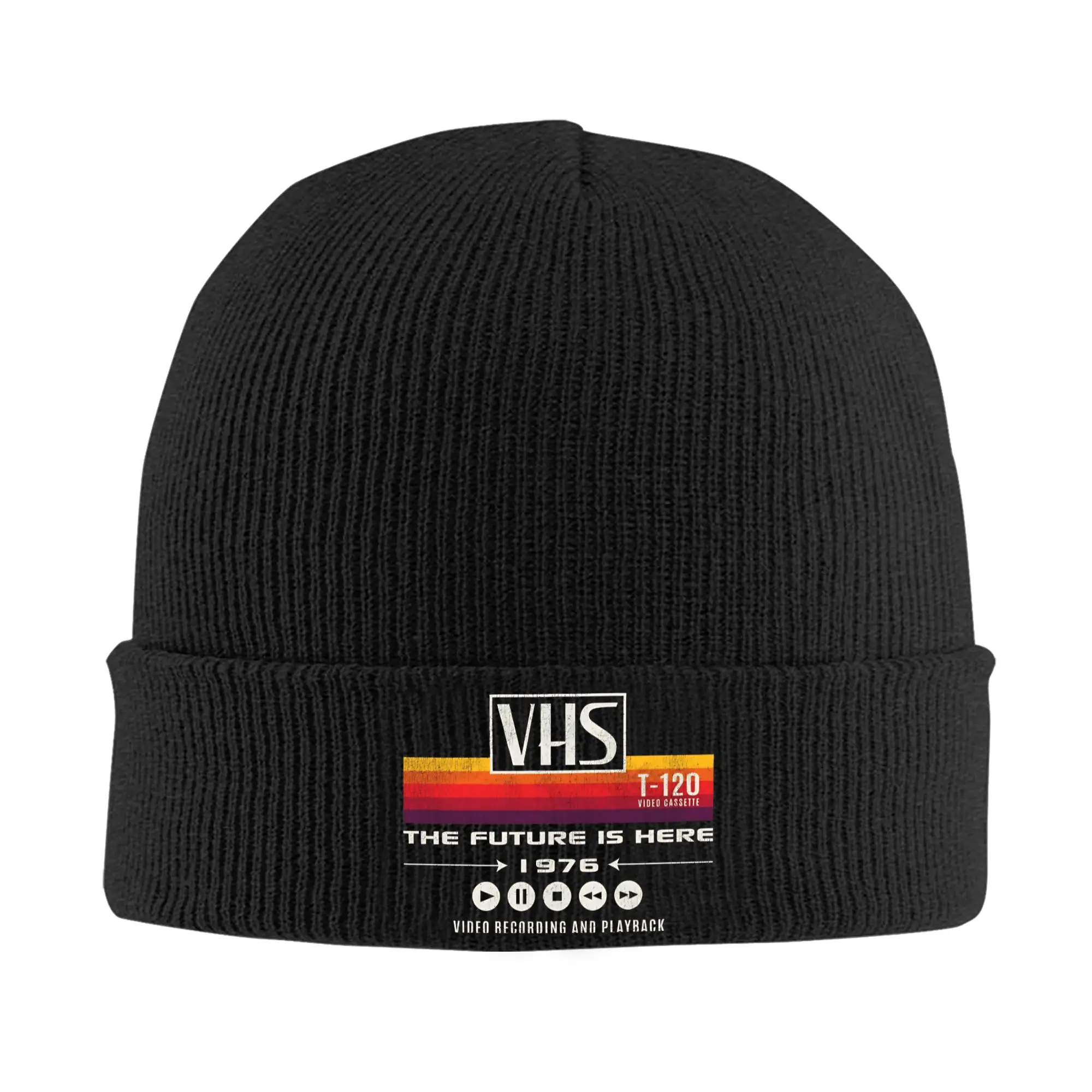 VHS Tape The Future Is Here 1976 Knitted Hat for Women Men Beanies Autumn Winter Casual Hats Acrylic Video Worn Out Casual Caps
