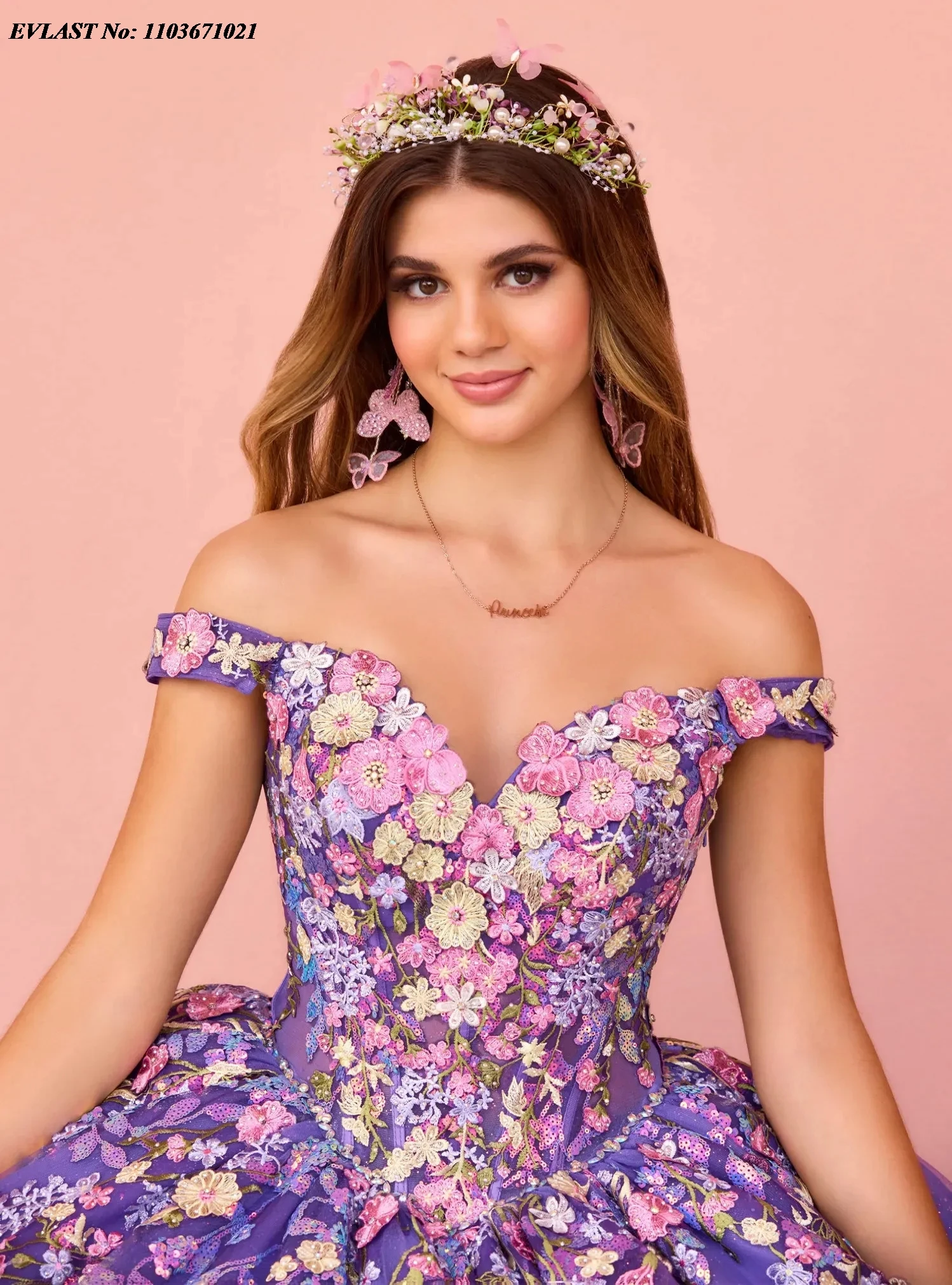 فستان Quinceanera أرجواني مخصص من EVLAST ثوب حفلة ثلاثي الأبعاد مزين بالزهور وكريستال مطرز كيب سويت 16 فيستدو دي 15 أنوس SQ261