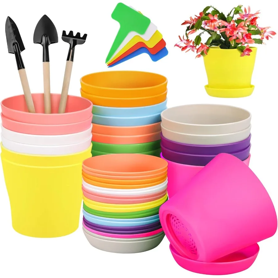 

20 Pack Plastic Planters 4 Inch Plant Flower Pot with Trays Seedlings Nursery Pots Planter Flower Container Seed Pots for Seedl