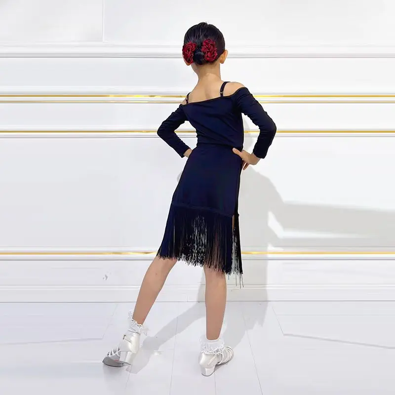 Latin dance outfit, girls long sleeved training suit, new children's split body set, professional dance skirt dresses for women