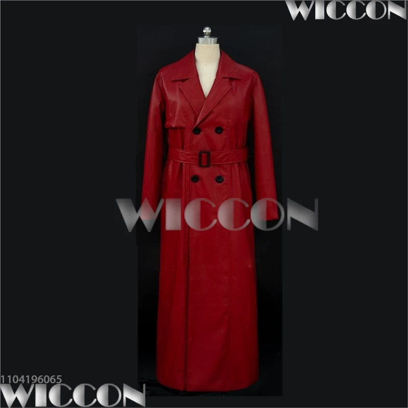 Mr scarletella cosplay jogo homicipher o enigmático antagonista traje peruca longo vermelho trench coat feminino masculino Holloween personalizado