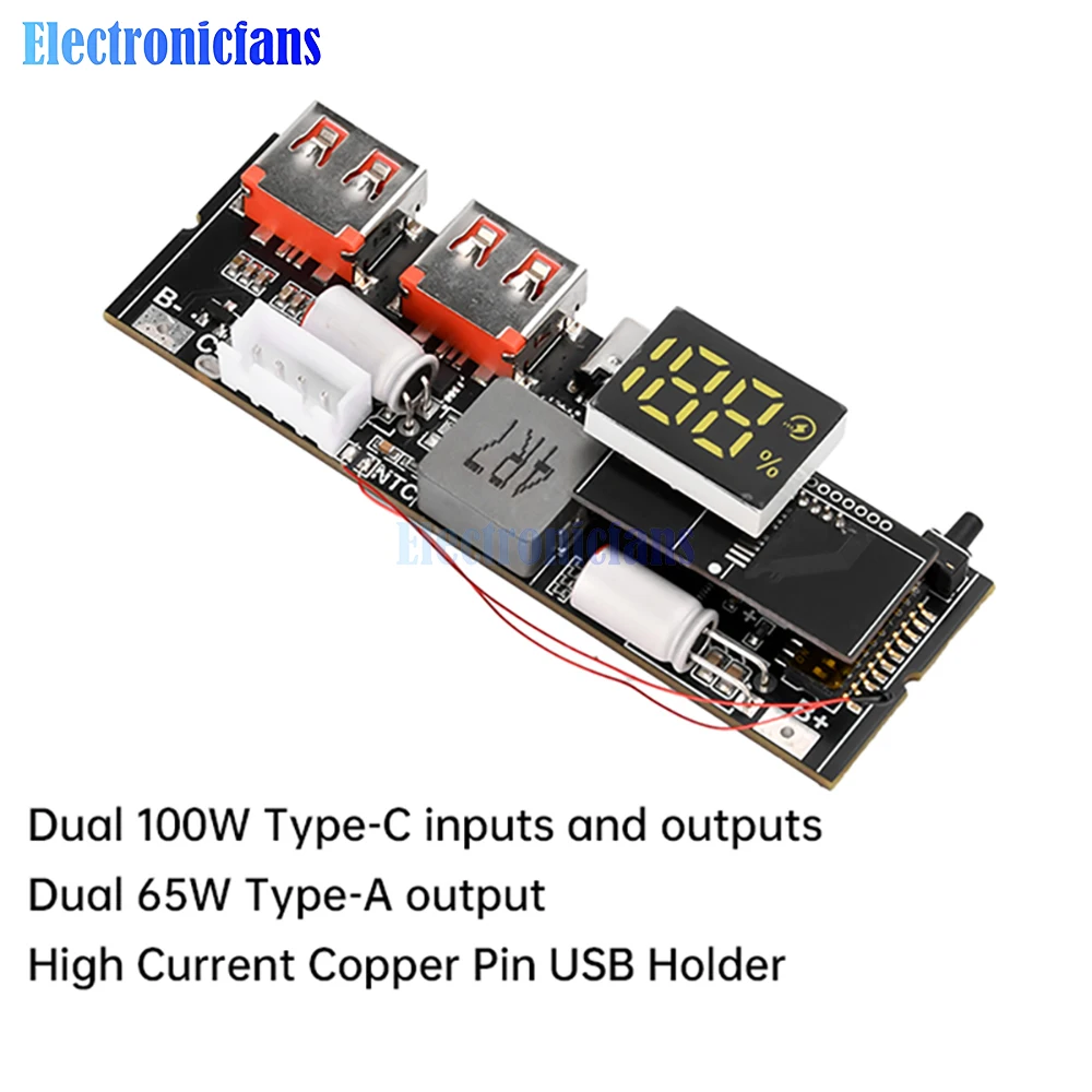 65W 100W Charging Treasure Dual C Port two-way Super Fast Charging VC Flash Charging Mobile Power Module DIY Motherboard 3S4S5S