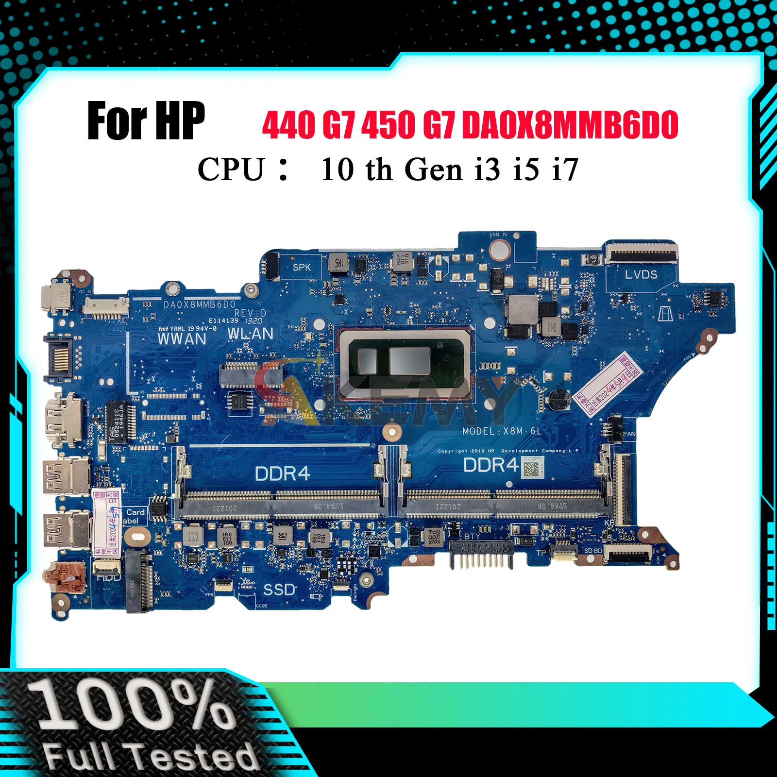 

DA0X8MMB6D0 Laptop Motherboard For HP ProBook 440 G7 450 G7 With i3 i5 i7 10th Gen CPU L78085-601 L78083-601 100% Fully Tested