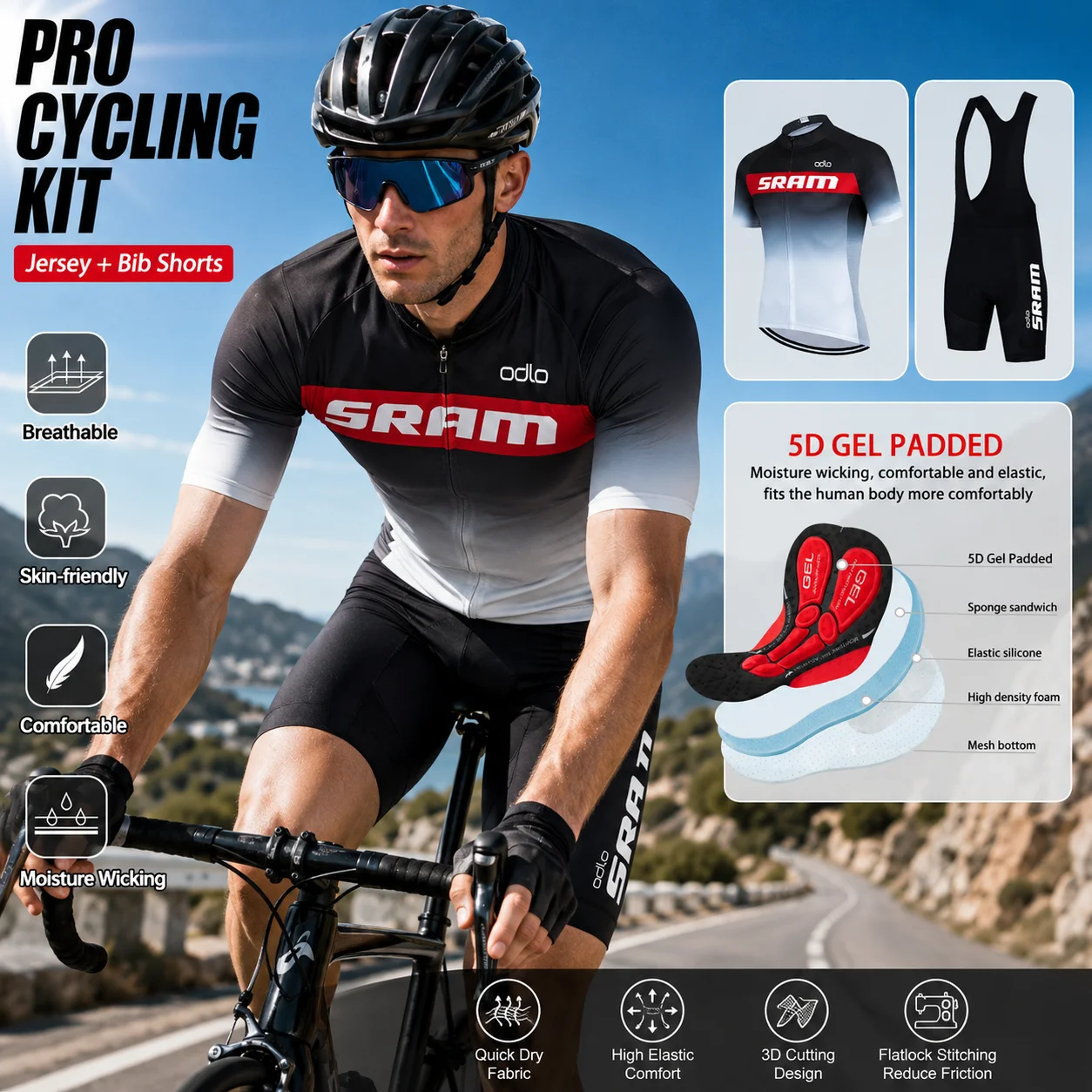 

2026 Jersey Set SRAM Summer Short Sleeve Breathable Men's Mountain Bike Jersey Set 003