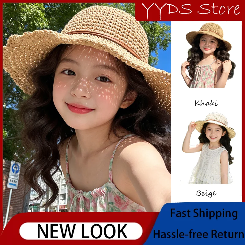 夏のプリンセススタイルの麦わら帽子ファッション-uv-保護キャップ小さな女の子のためのホリデービーチ旅行毎日のマッチング衣装
