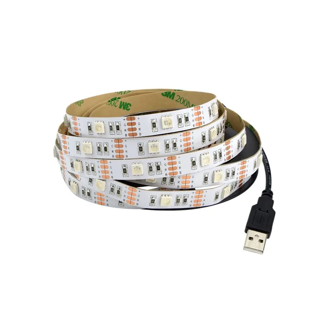 1M 2M 3M 5M LED listwa oświetleniowa z 24 kluczowymi lampkami pilot USB RGB 5050 wielokolorowa TV komputer DIY dekoracja do domu z podświetleniem