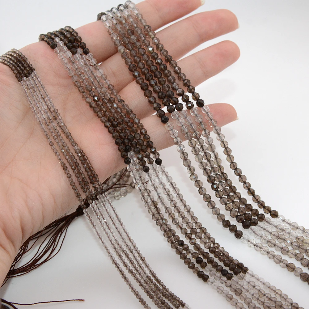 Natural A+ Smoky Quartz Faceted Round / Cube Beads 2mm,3mm,4mm,For Jewelry Making DIY Bracelets Necklace Strand Gift 39cm