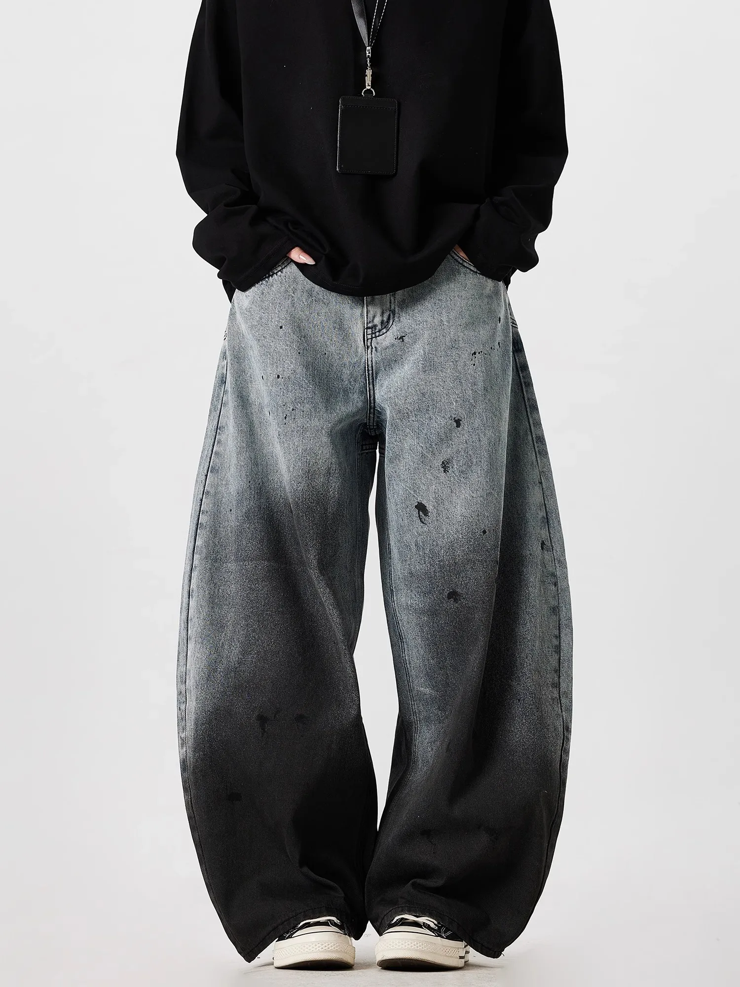 

Винтажные мужские джинсы с американской талией, длинные брюки в стиле хип-хоп, прямые брюки, повседневные синие джинсовые брюки