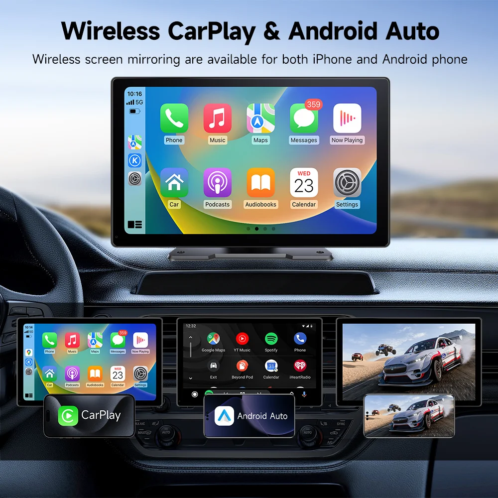 JIUYIN 9 بوصة راديو السيارة العالمي اللاسلكي Carplay Apple Android Auto الوسائط المتعددة الملاحة شاشة تعمل باللمس مشغل موسيقى شاشة السيارة