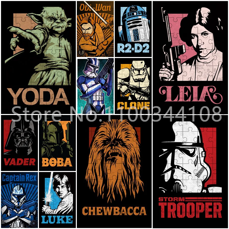 Disney Star Wars Jigsaw Puzzles 35 Pieces Mini Size Marvel Movies Character Yoda Luke Leia Han Solo Wooden Puzzles for Children